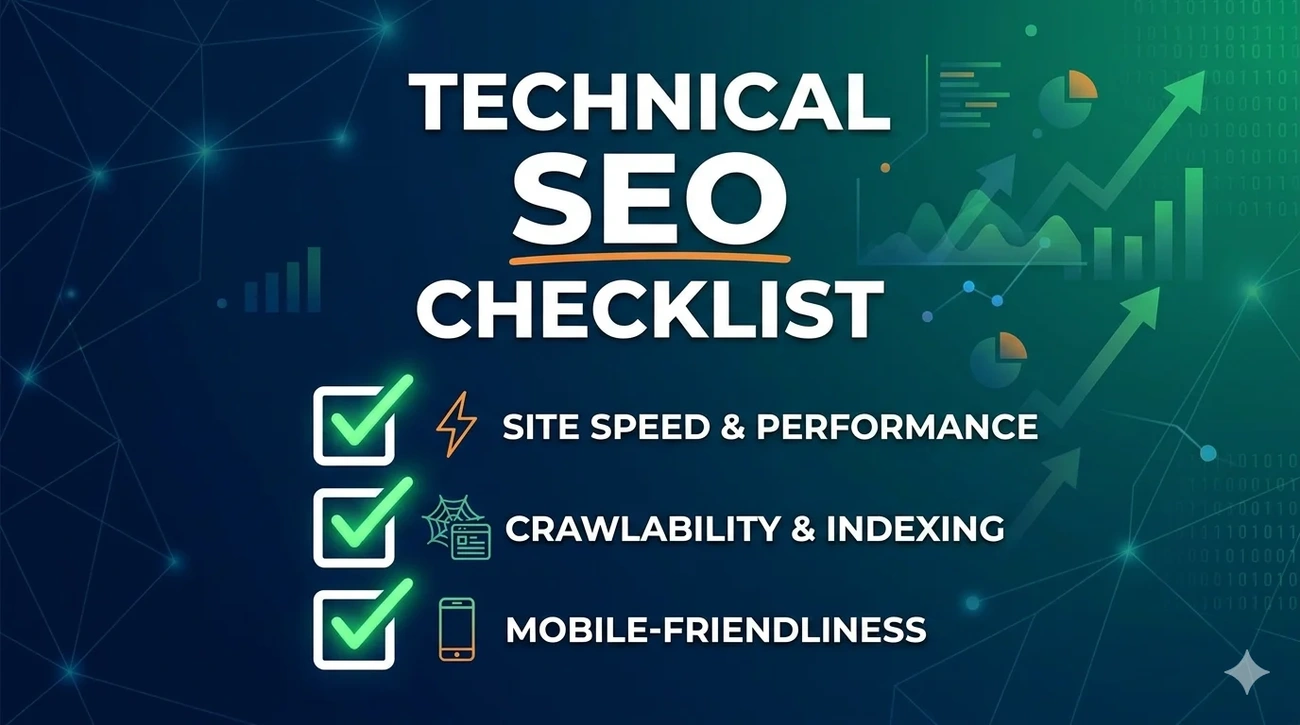 Technical SEO checklist highlighting site speed, crawlability, indexing, and mobile-friendliness for experts in 2026.